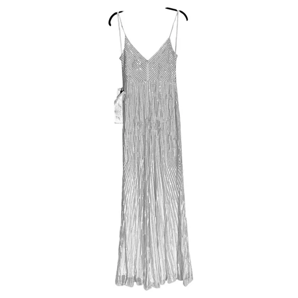 Mac Duggal 10817 Pearl White Beaded Art Deco Full Length Gown Dress Women’s US 4 - Image 9
