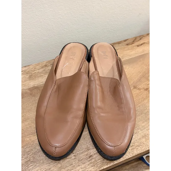 J.Jill Tan Leather Pointed Toe Mules Slip On Flat Shoes‎ Size 9 - Image 2
