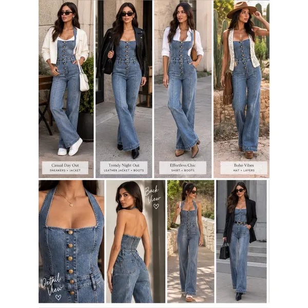 Alice + Olivia Pennie halter denim bootcut jumpsuit 29 - Image 4