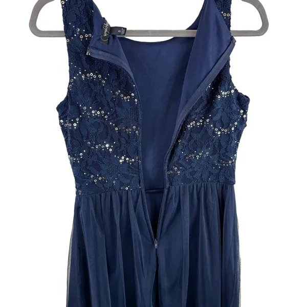 Speechless NWT‎ Navy Blue Lace Gold Sequin Sleeveless Fit & Flare Mini Dress 5 - Image 5