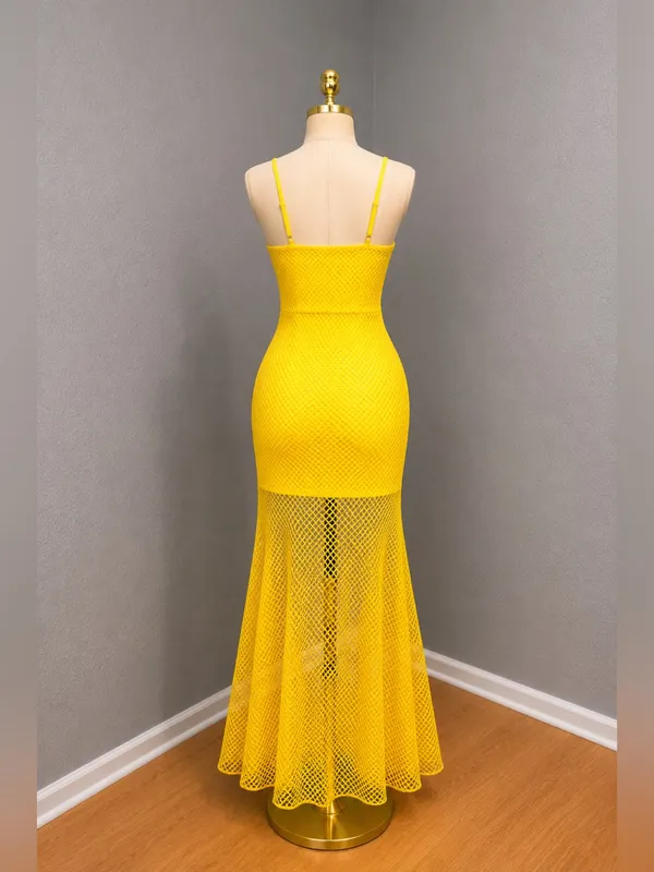 Yellow Mesh Maxi Dress - Image 4