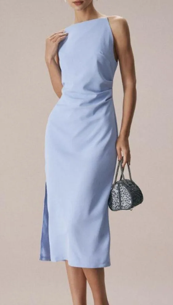 RIHOAS The Blue Boat Neck Bodycon Strap Midi Dress 22 - Image 2