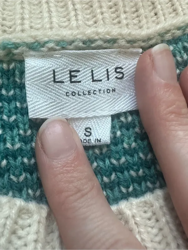Le Lis Teal & Cream Checkerboard Crewneck Sweater - Image 6