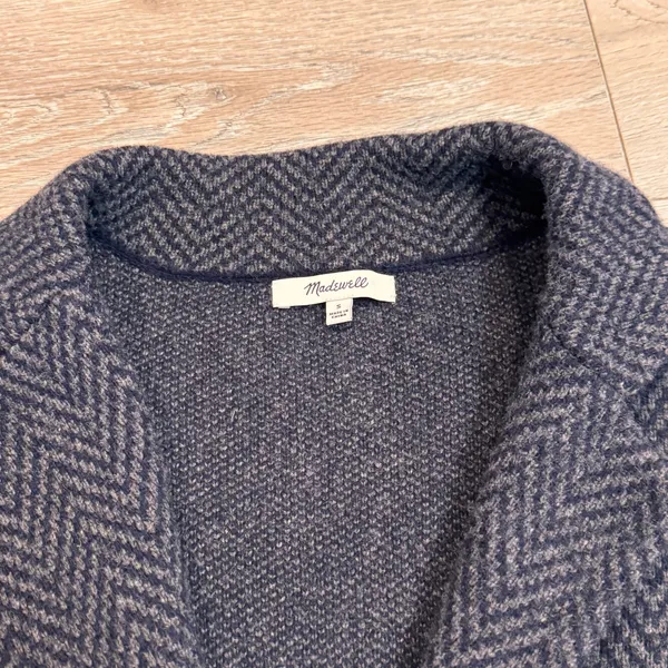 Madewell Herringbone Knit Blazer‎ Sweater Cardigan Jacket Blue Wool Small S - Image 3