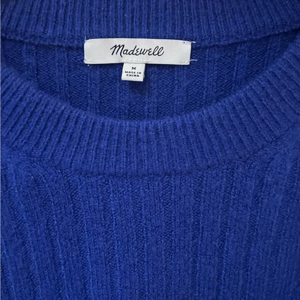 Madewell Readfield Pullover Wool Cropped Sweater in Voyage Cobalt Blue Sz Medium - Image 9
