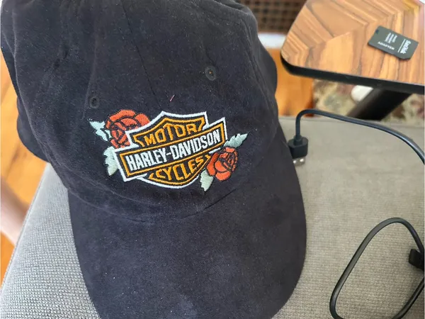 HARLEY DAVIDSON FLOWER HAT black FAUX-SUEDE relaxed dad cap pony tail - Image 4