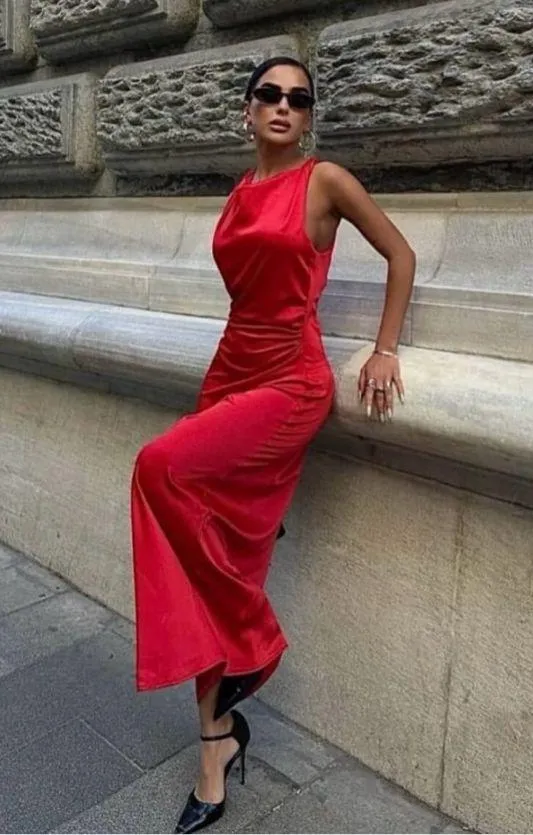 Zara dress Maxi Red satin Lingerie Fitted wedding Party - Image 5