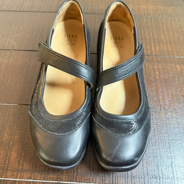 Ziera Jet Mary Jane Shoes Women 39 Black Leather Super Support Comfort Flats - Image 3
