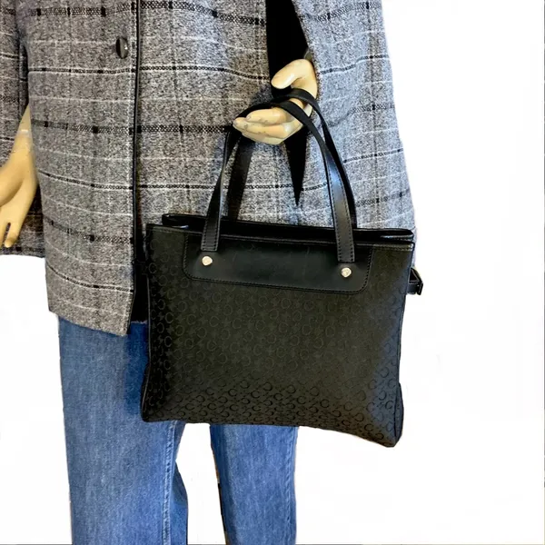 Celine Macadam Black Canvas Monogram W/Leather Trim Tote Bag - Image 10