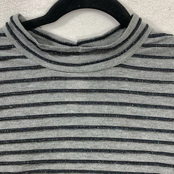 Wild Fable Crop Top Womens Large Gray‎ Metallic Striped Mock Neck Long Sleeve L - Image 2