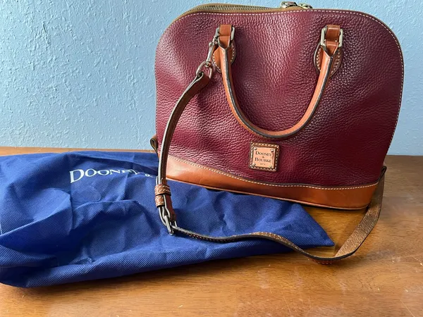 Dooney & Bourke Burgundy Two Tone Leather Zip Zip Satchel - Image 2