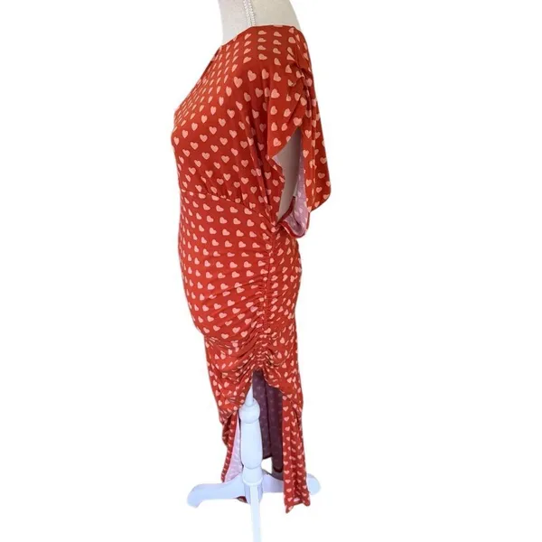 Free People Lakeside Heart Printed Midi Dress Orange Ginger Combo Sz M NWT - Image 4