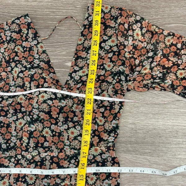 Bardot Cut Out Frill Dress Floral‎ Long Sleeve Back Tie Mini XS Cottage Prairie - Image 11