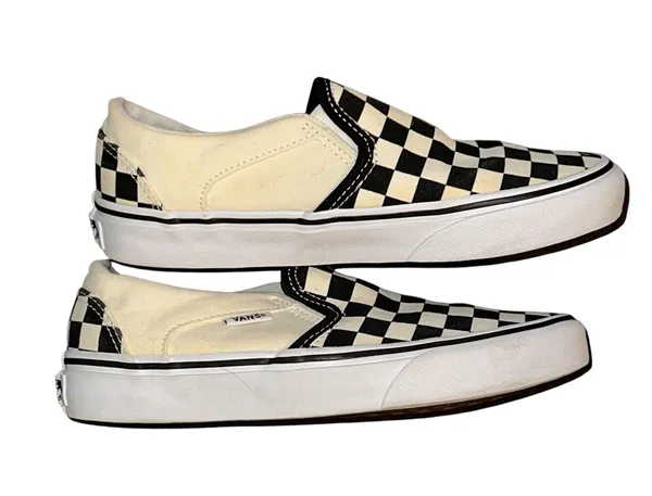 Vans cream and black canvas checkered sneakers - Image 3