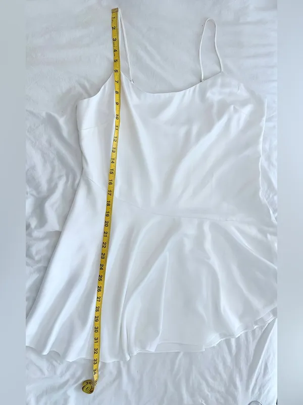NWT Abercrombie & Fitch Asymmetrical Hem Mini Dress – White Satin – LP - Image 10