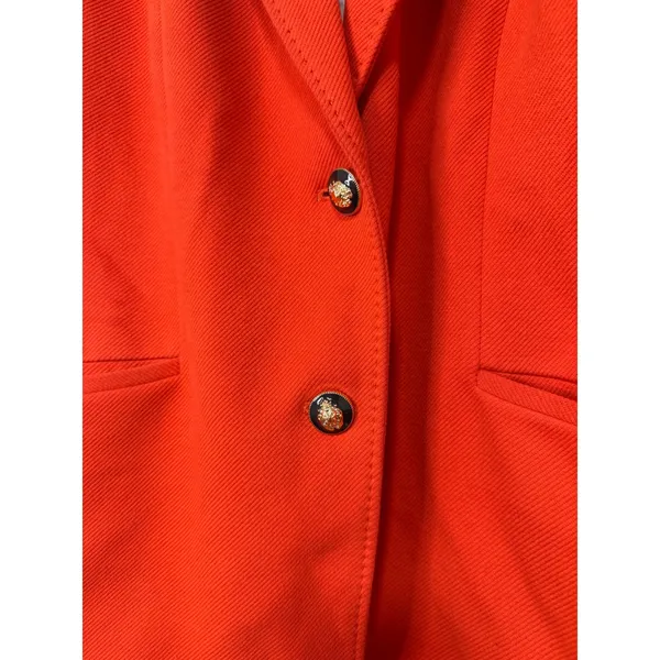 Talbots Red Orange Textured knit Blazer Gold Black Crest Buttons Size 14 Preppy - Image 11