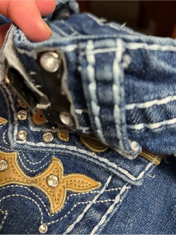 Premier emblished low rise distressed dark wash bootcut denim jeans 3/4 grunge - Image 14