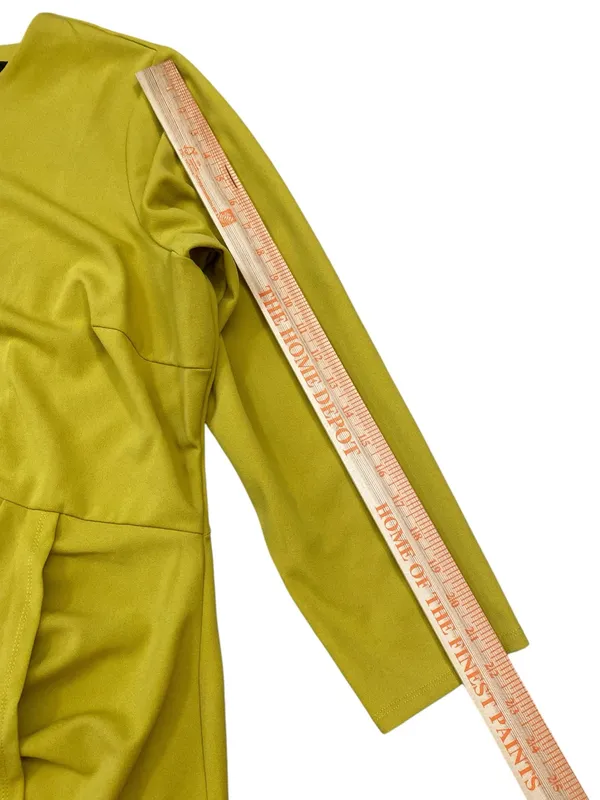 Donna Morgan Chartreuse Midi Dress with Side Drape - Image 2