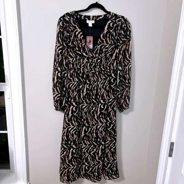 Sofia Jeans Sofia‎ Vergara Tiger Print Midi Dress Metallic Smocked XS New - Image 2