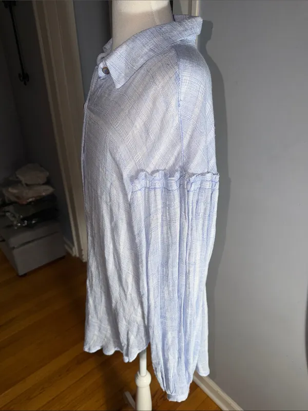 Free People Light Blue & White Striped Button-Down Top - Image 7