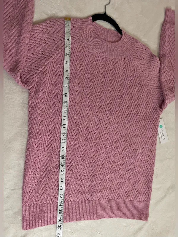 Pink Clover NWT Soft Chevron Knit Mock Neck Sweater - Pink Size L - Image 5