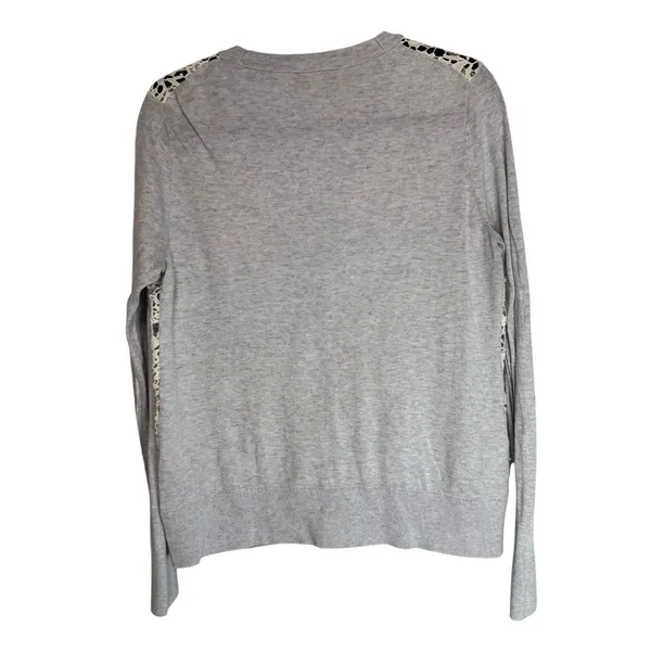 LOFT Gray Lace Front Cardigan‎ Sweater Long Sleeve Button Up Women's Size L - Image 7