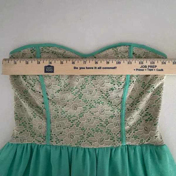 Buttons Mint Green & Ivory Lace Strapless Mini Dress Boho Sweetheart Skater Romantic M - Image 7