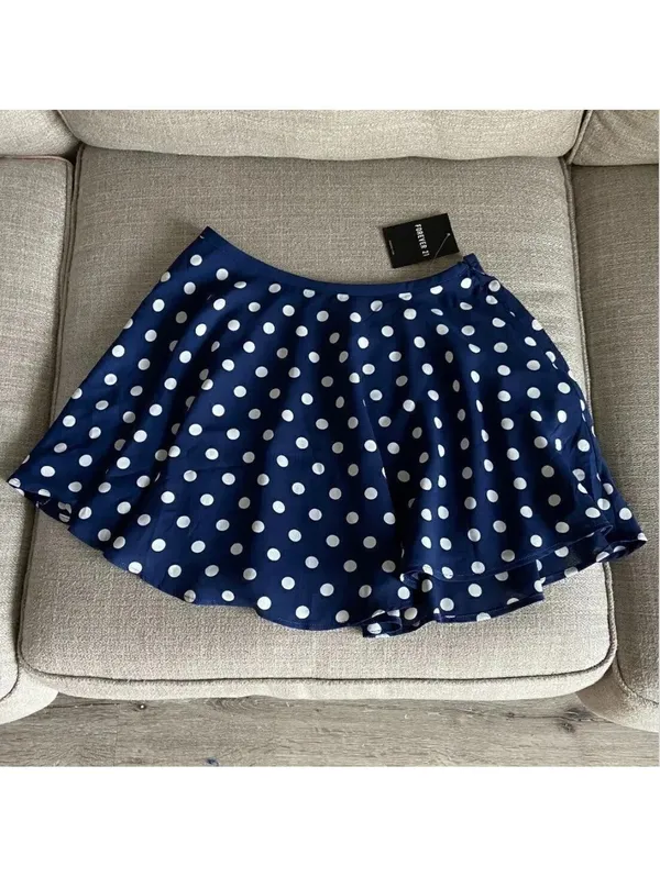 Forever 21 Navy Blue Polka Dot Skater Coquette Twee Mini Skirt S NWT - Image 3