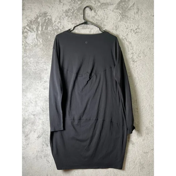 Lululemon Back In Action Long‎ Sleeve Dress Black Relaxed Pima Cotton Size 8 - Image 3