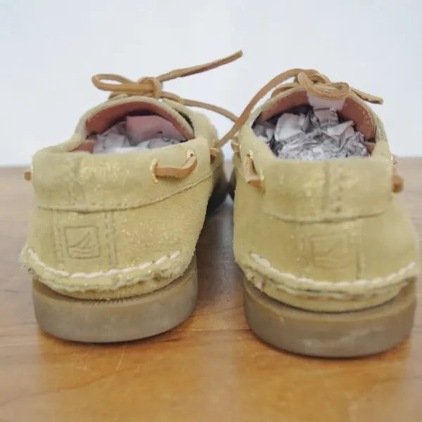 Ladies' Sperry Metallic Gold Sparkle Suede Sider Boat Shoes Size 8M - Image 6