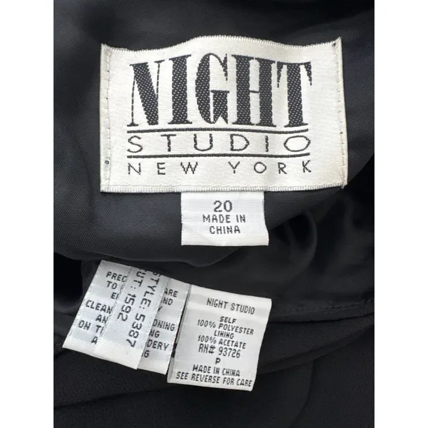 1990s Night Studio black beaded chiffon gown with sheer overlay & sleeves 16 - Image 12