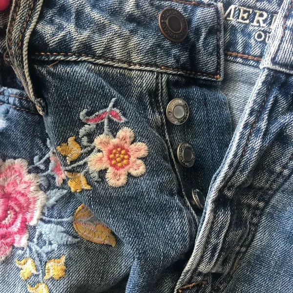 Y2k American Eagle Outfitters Button Fly Floral Denim Skirt G19 - Image 2
