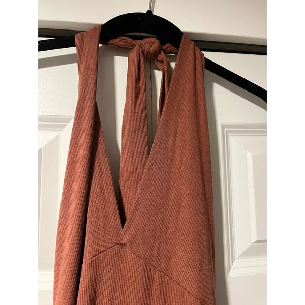 See You Monday Elegant Terracotta Halter Maxi Dress Ribbed Knit‎ Summer Beach Boho Chic F59 - Image 9