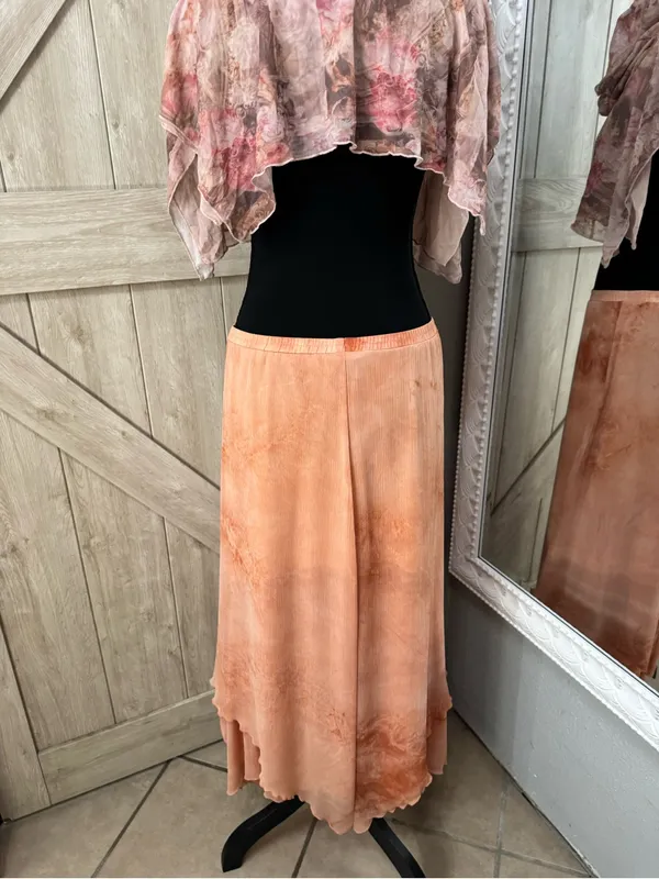 Boho Hand-Dyed Asymmetrical fairy Hem Maxi Skirt - Sunset Orange/Coral - Image 2