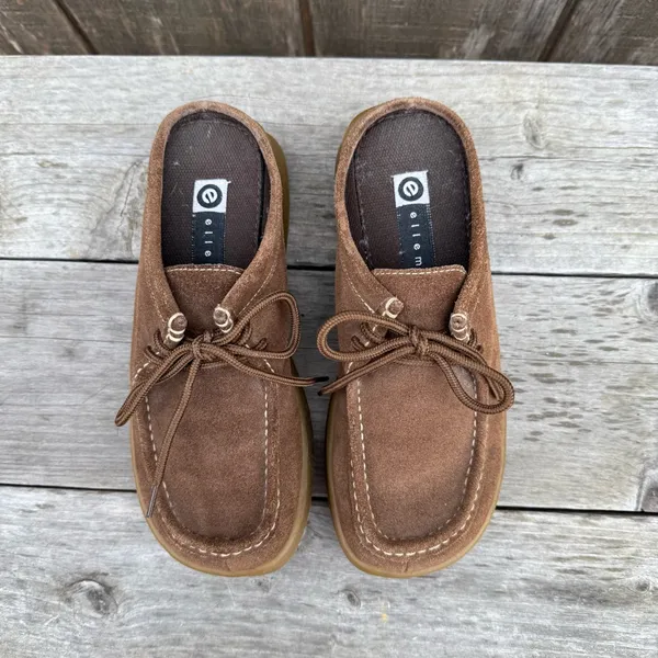 EUC Ellemenno Brown Suede Mules Clogs Woman’s Size 7 Gum Sole 80s Vintage - Image 2