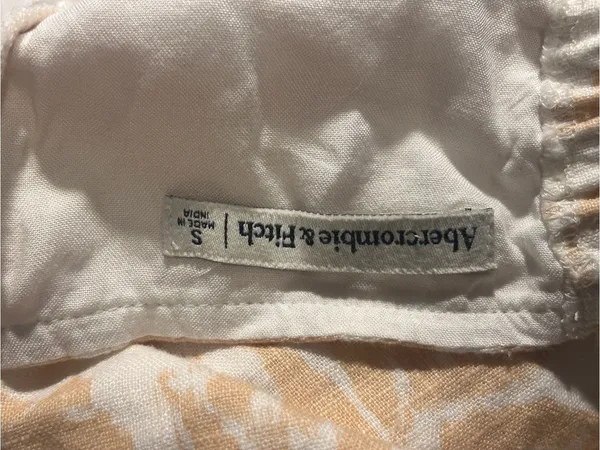 Abercrombie & Fitch Linen Blend Halter Crop Top Small Tan White Tropical Floral - Image 3