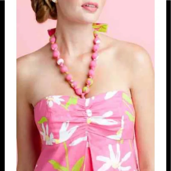 Lilly Pulitzer beaded halter neck pink print dress - Image 3
