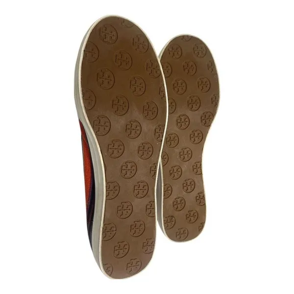 Tory Burch Striped Canvas‎ Flats Slip-on, Logo Womens 8M - Image 5