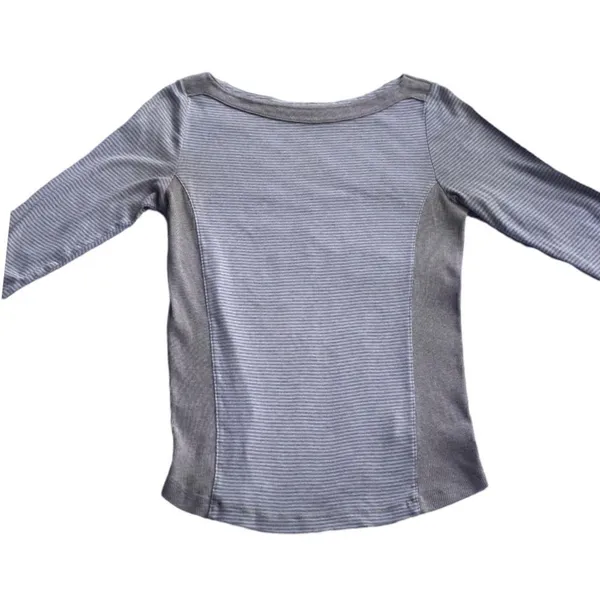 LL Bean Boat Neck Beige Stripe Three Quater Sleeve Top - Image 5