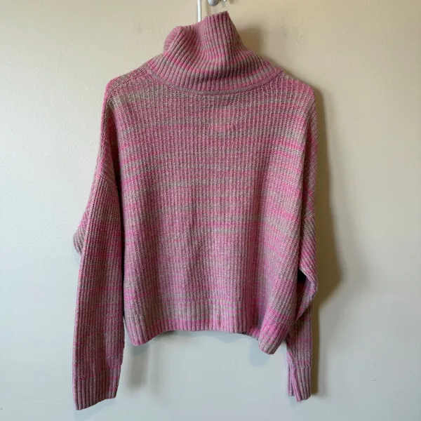 Aerie Cotton Wool Sweater Medium Pink Striped Quarter Zip Pullover Soft Girl - Image 8