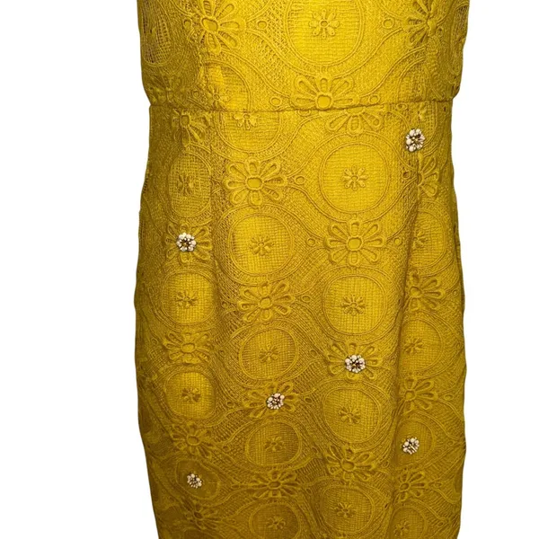 DRESSINGPAULA‎ Lemon Yellow Lace Sheath Embellished Flower Design NWT XS - Image 5