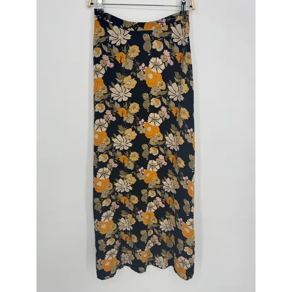Natural Life Floral Maxi Skirt XS Black Orange Boho Hippie Cottagecore Slit - Image 3