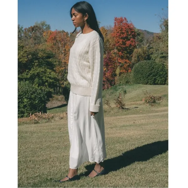 Brandy Melville Wool Fisherman Cable Knit Cream Sweater Small Cottagecore - Image 2