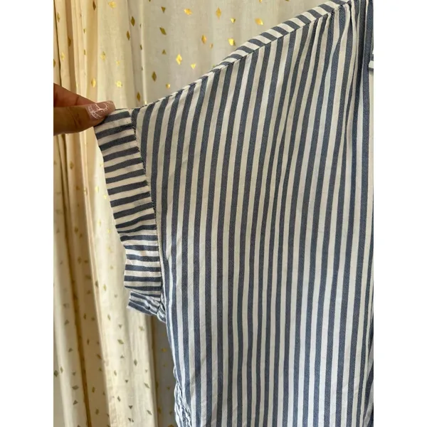 Madewell Women's Chambray Blue White Stripes Dolman Sleeve Button Front Top L - Image 3
