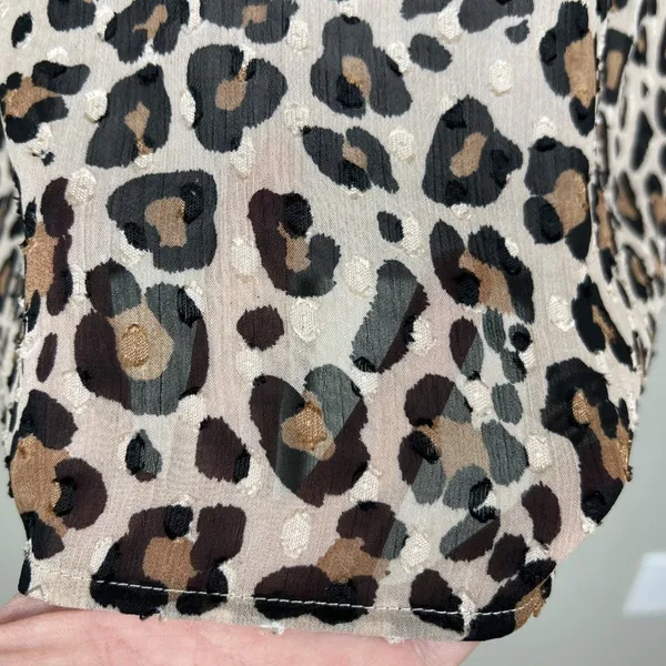 A New Day Top Womens Large Leopard Animal Print‎ Short Sleeve Sheer Blouse L - Image 5