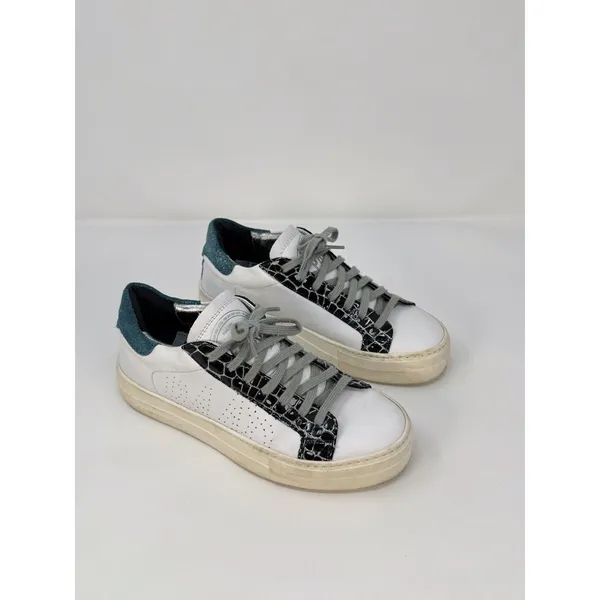 P488 Thea Shabby Womens Shoes White Leather Embossed Low Top Sneaker 37 US 7 - Image 2