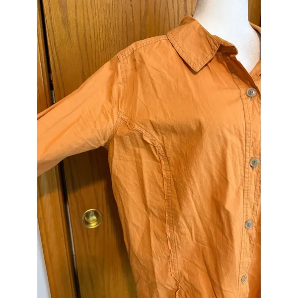 We The Free Free People Mackenzie Poplin Orange Button Down Shirt Raw Seam - Image 4