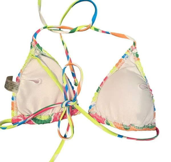 Amazon Womens M Smocked Triangle Bikini Set Rainbow Swirl Scrunch Multicolor New - Image 3