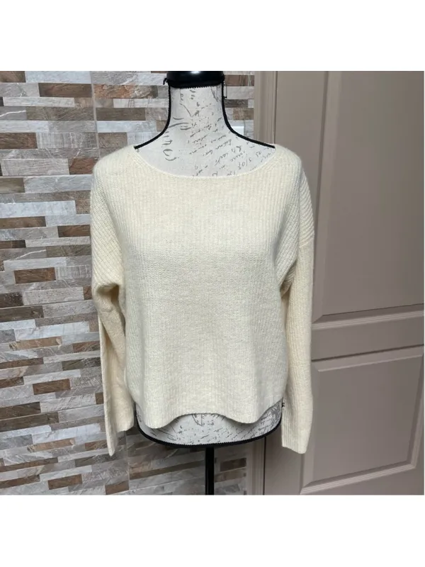 360 cashmere yellow/beige light weight knit cashmere pullover sweater Sz XS $334 - Image 2