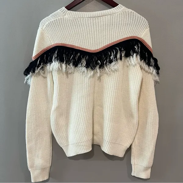 English Factory Cream Sweater with Black Fringe - Image 2